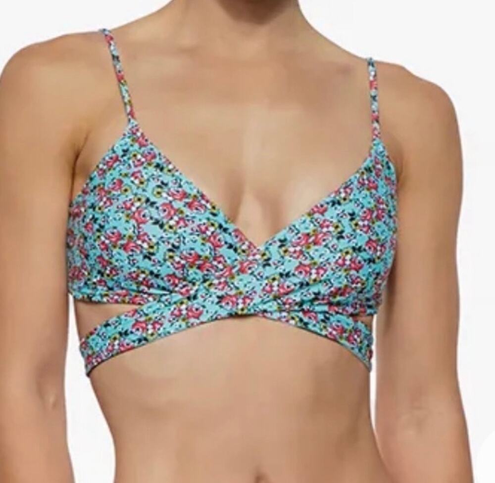 L*Space Chloe Black White Blue Floral Wrap Reversible Bikini Small S Swimsuit